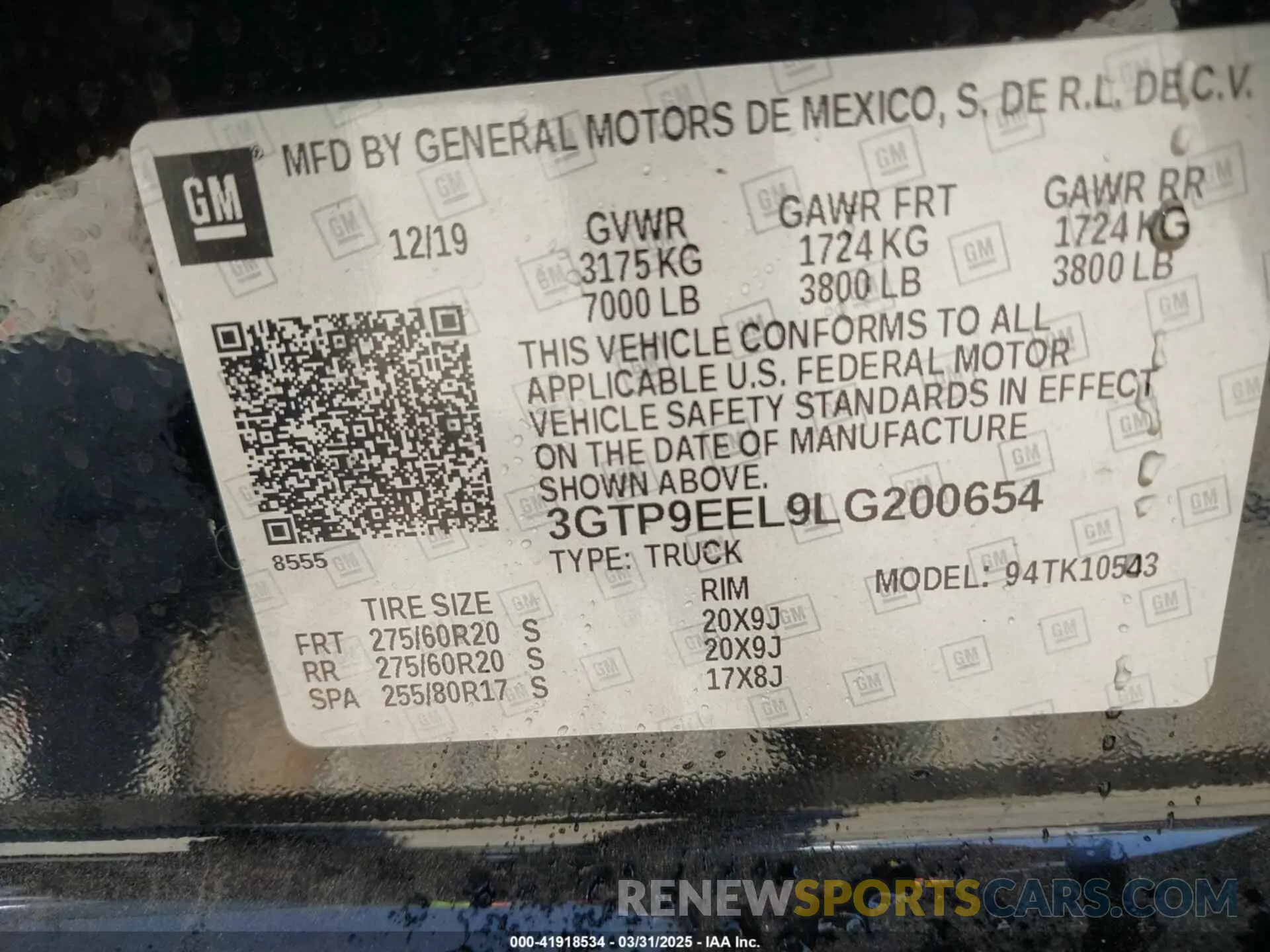 9 fotografías del automóvil dañado 3GTP9EEL9LG200654 GMC SIERRA 1500 2020