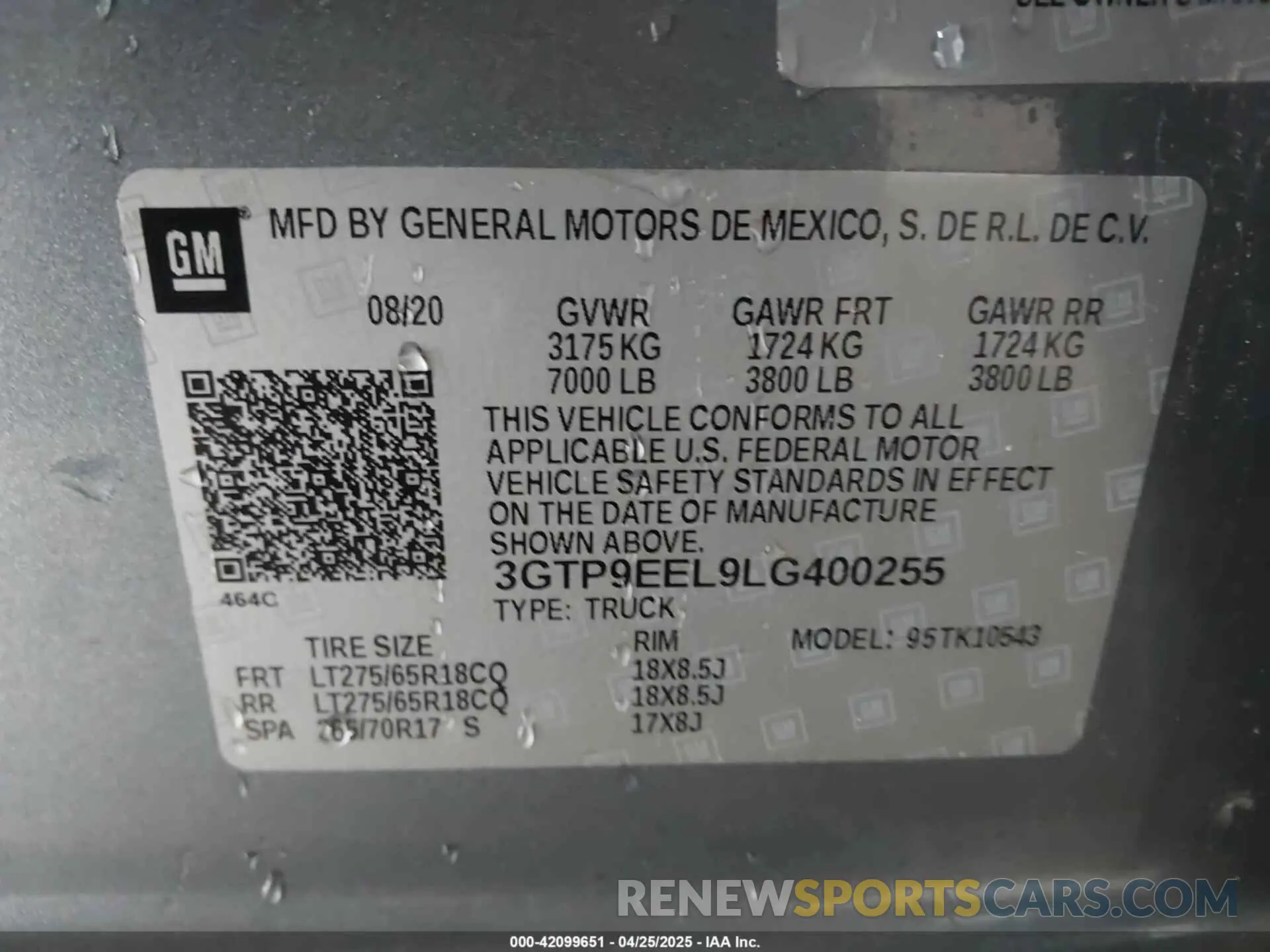 9 fotografías del automóvil dañado 3GTP9EEL9LG400255 GMC SIERRA 1500 2020