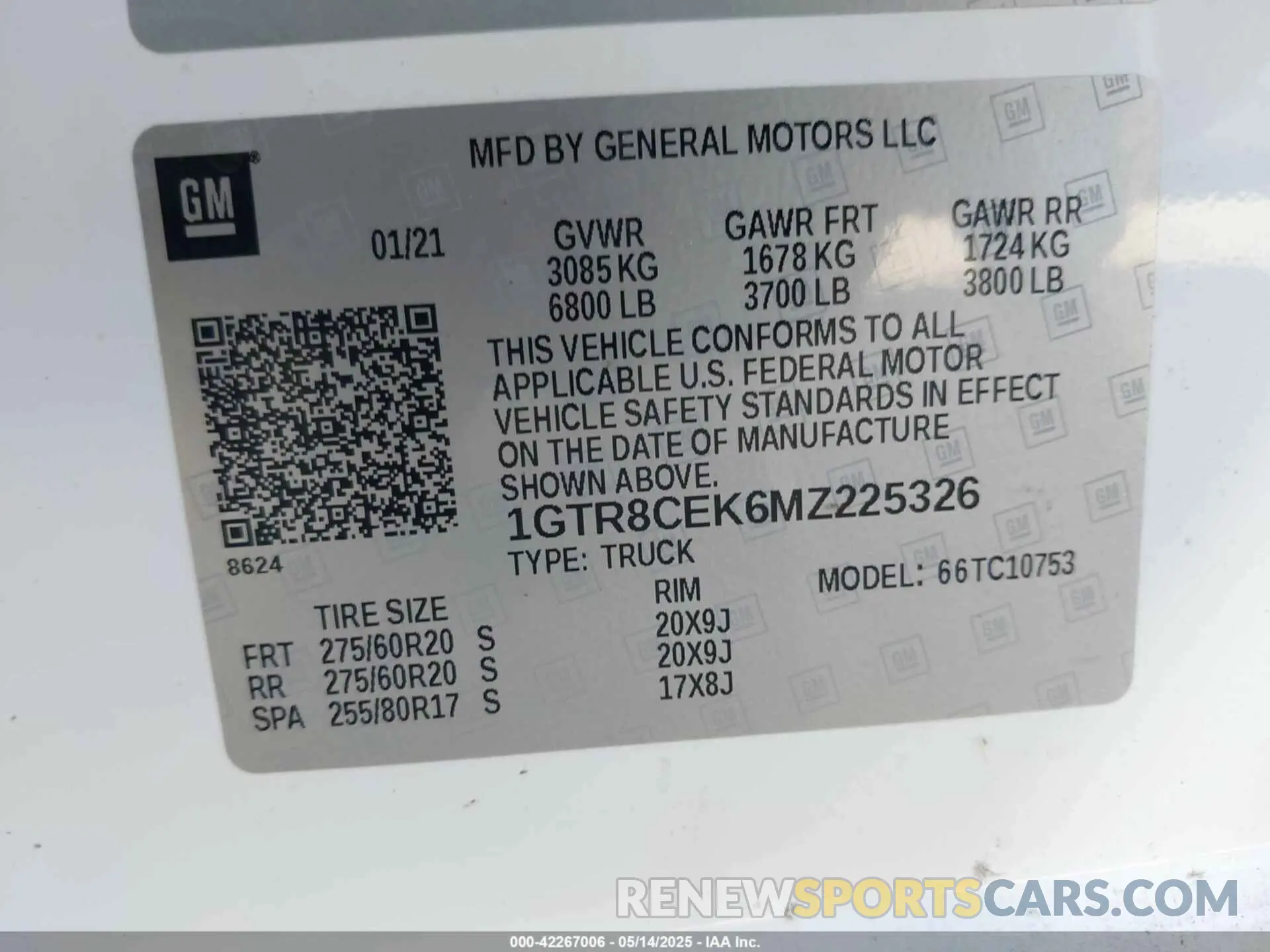 9 fotografías del automóvil dañado 1GTR8CEK6MZ225326 GMC SIERRA 1500 2021