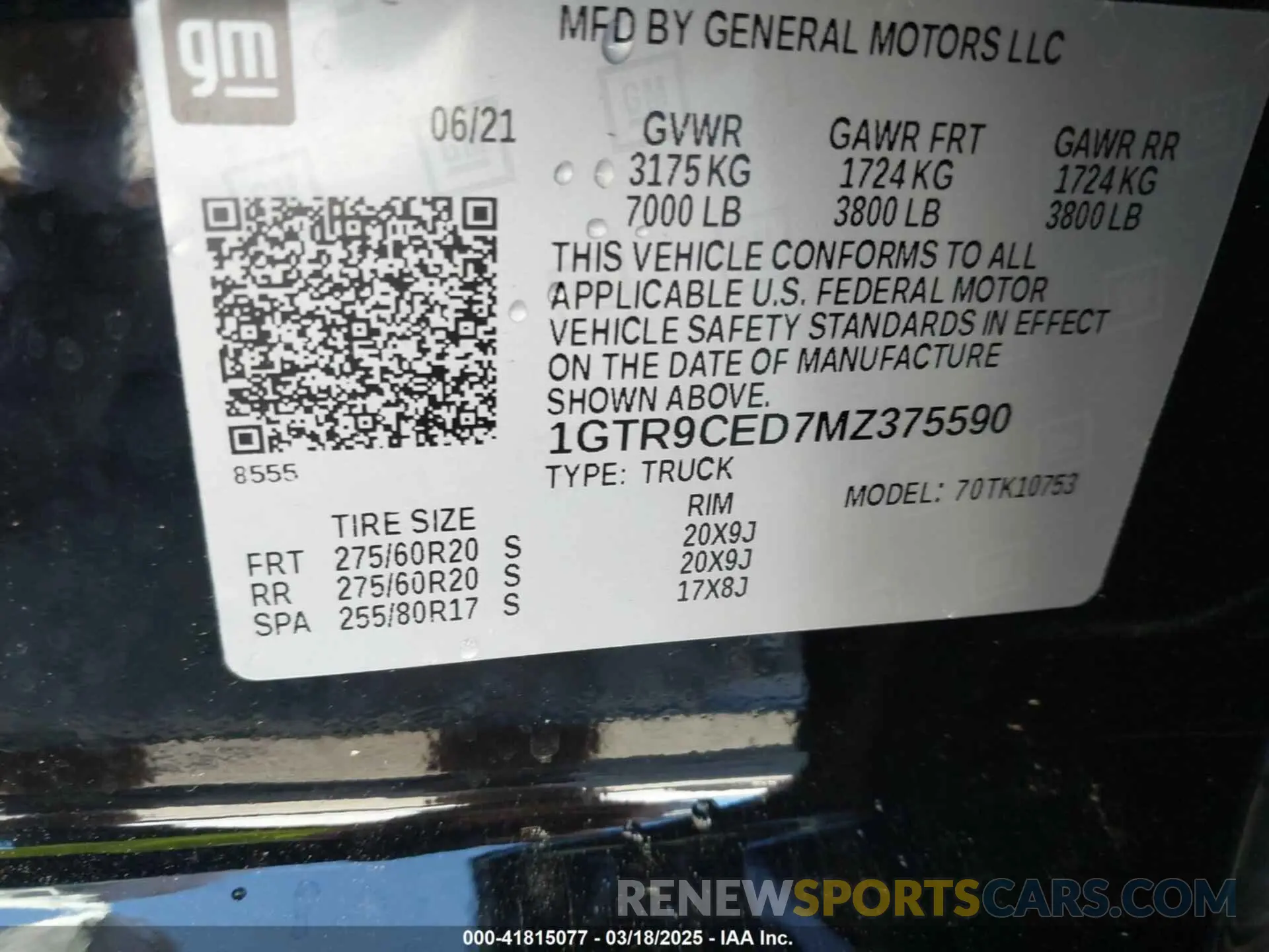 9 fotografías del automóvil dañado 1GTR9CED7MZ375590 GMC SIERRA 1500 2021