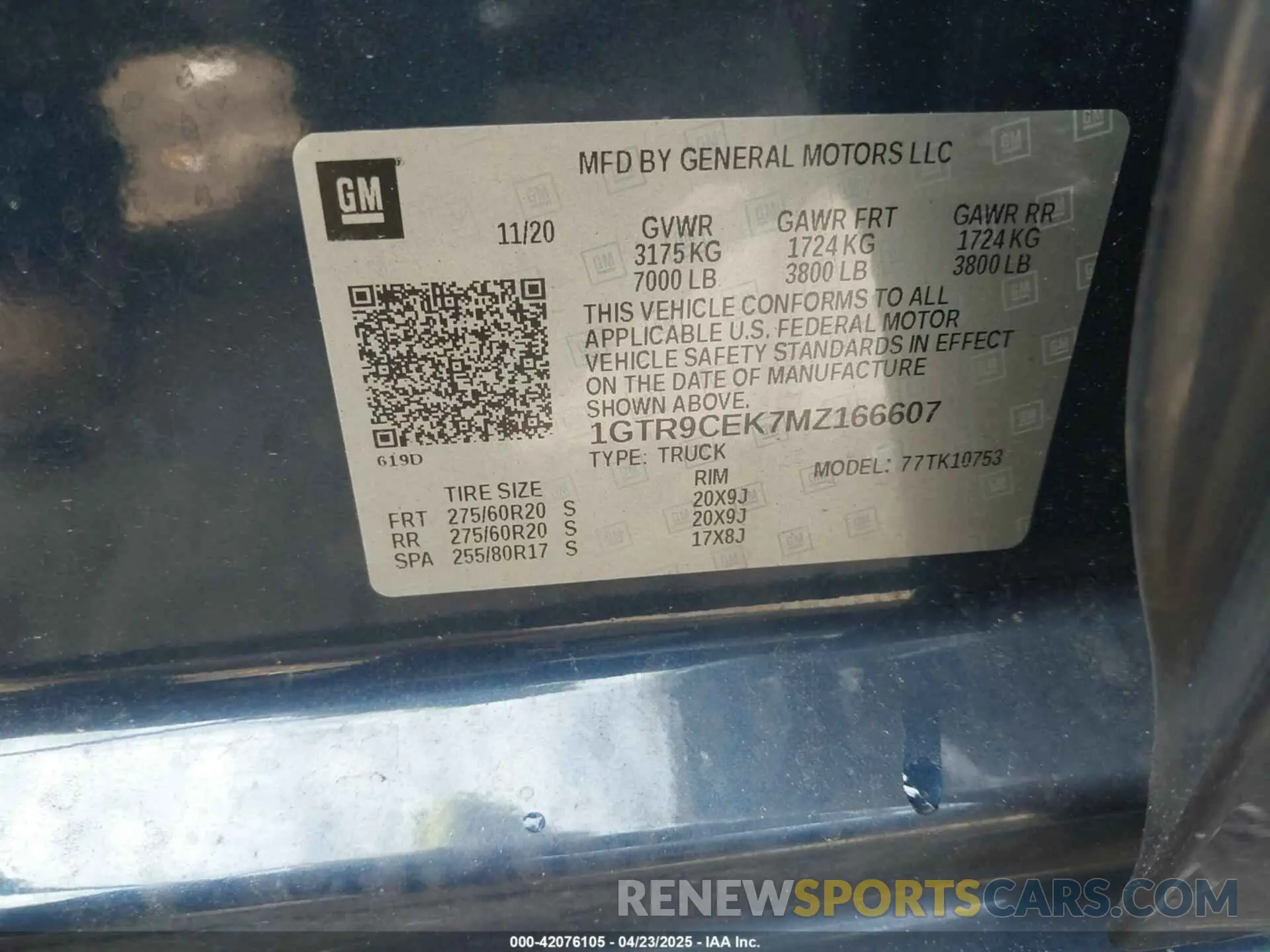 9 fotografías del automóvil dañado 1GTR9CEK7MZ166607 GMC SIERRA 1500 2021