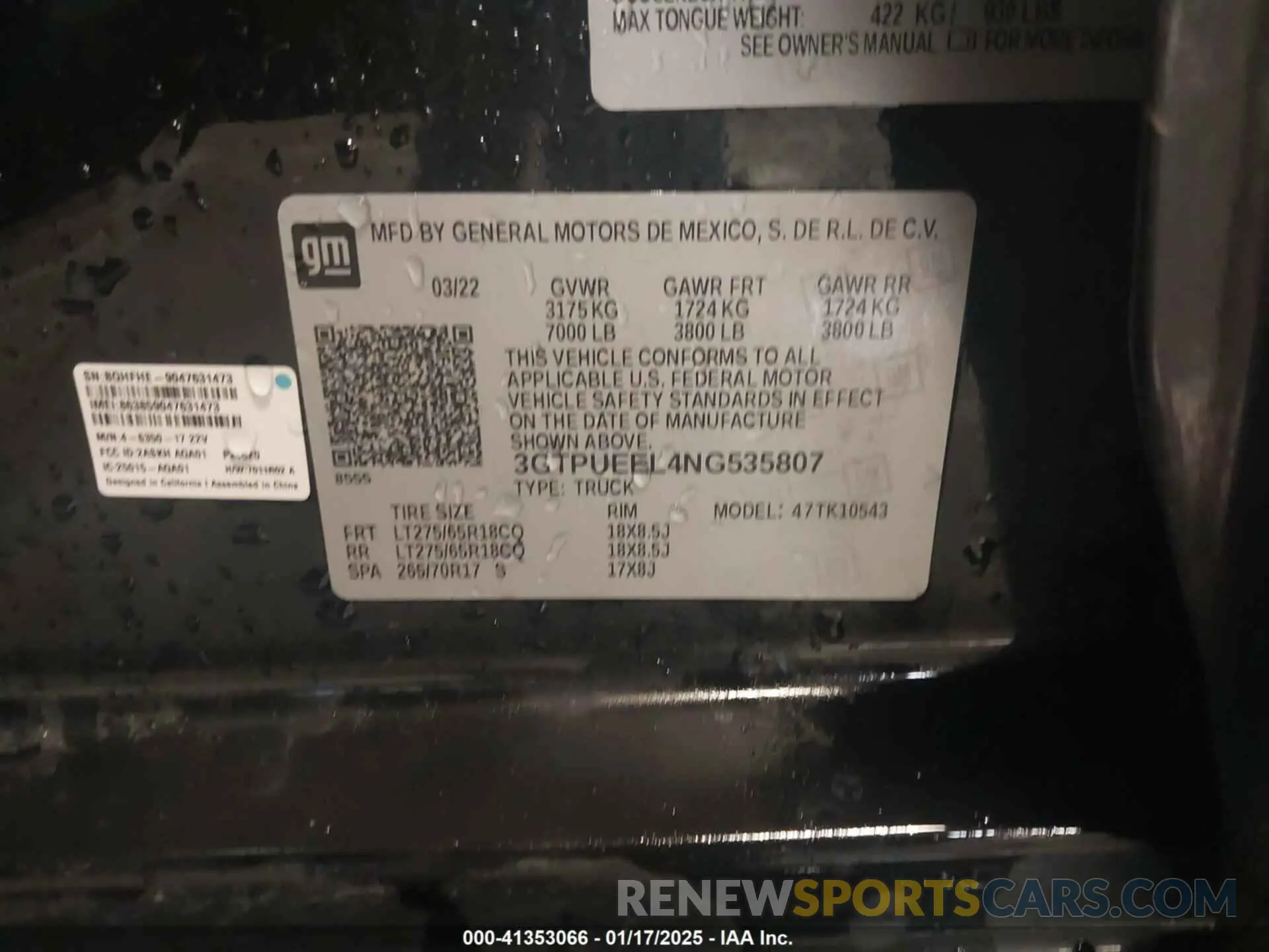 9 fotografías del automóvil dañado 3GTPUEEL4NG535807 GMC SIERRA 1500 2022