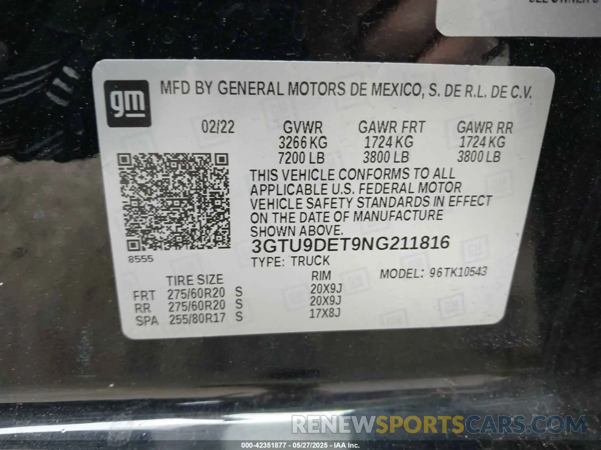 9 fotografías del automóvil dañado 3GTU9DET9NG211816 GMC SIERRA 1500 LIMITED 2022