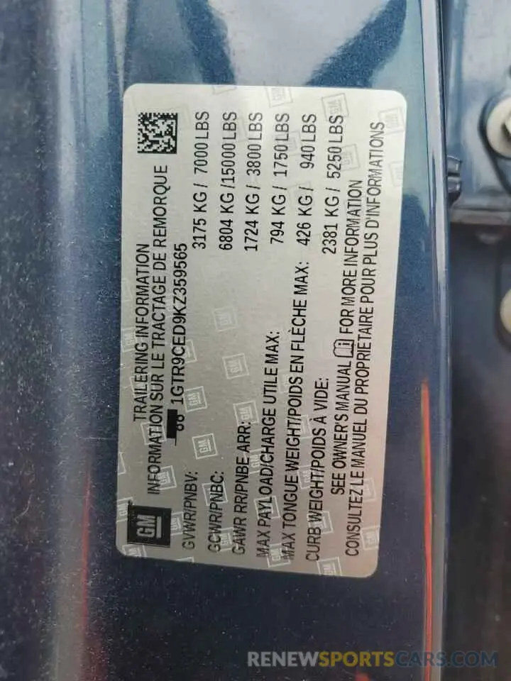 12 fotografías del automóvil dañado 1GTR9CED9KZ359565 GMC SIERRA 2019