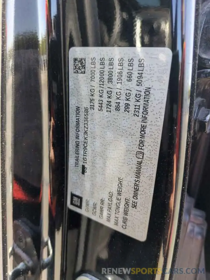 12 fotografías del automóvil dañado 1GTR9CEK3KZ336586 GMC SIERRA 2019
