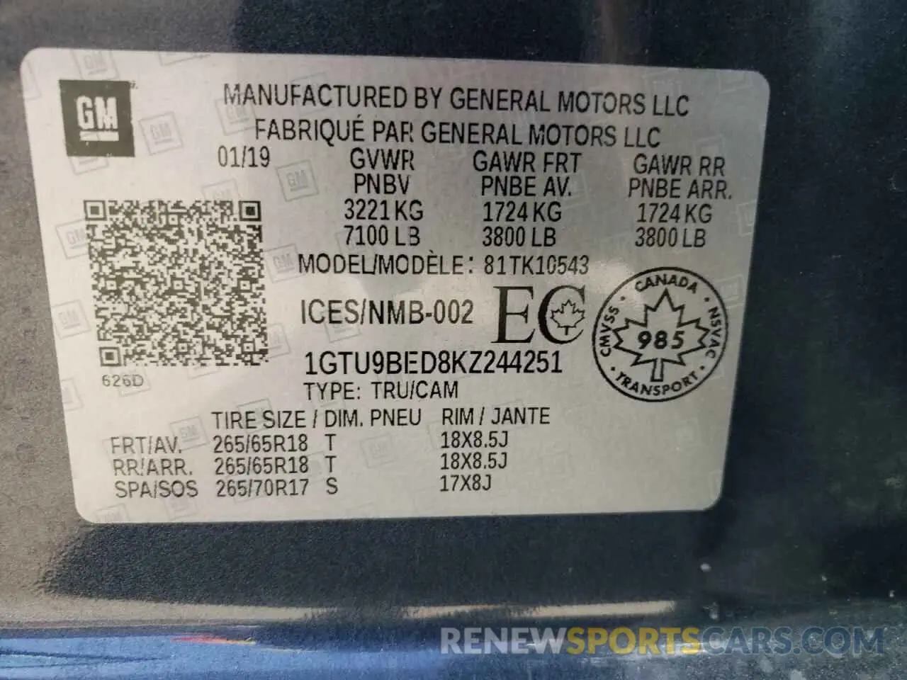 12 fotografías del automóvil dañado 1GTU9BED8KZ244251 GMC SIERRA 2019