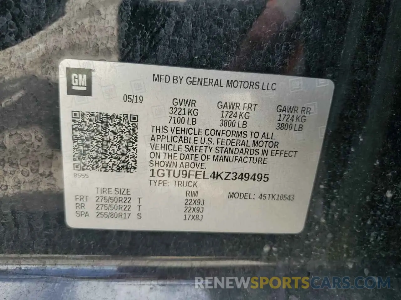 12 fotografías del automóvil dañado 1GTU9FEL4KZ349495 GMC SIERRA 2019
