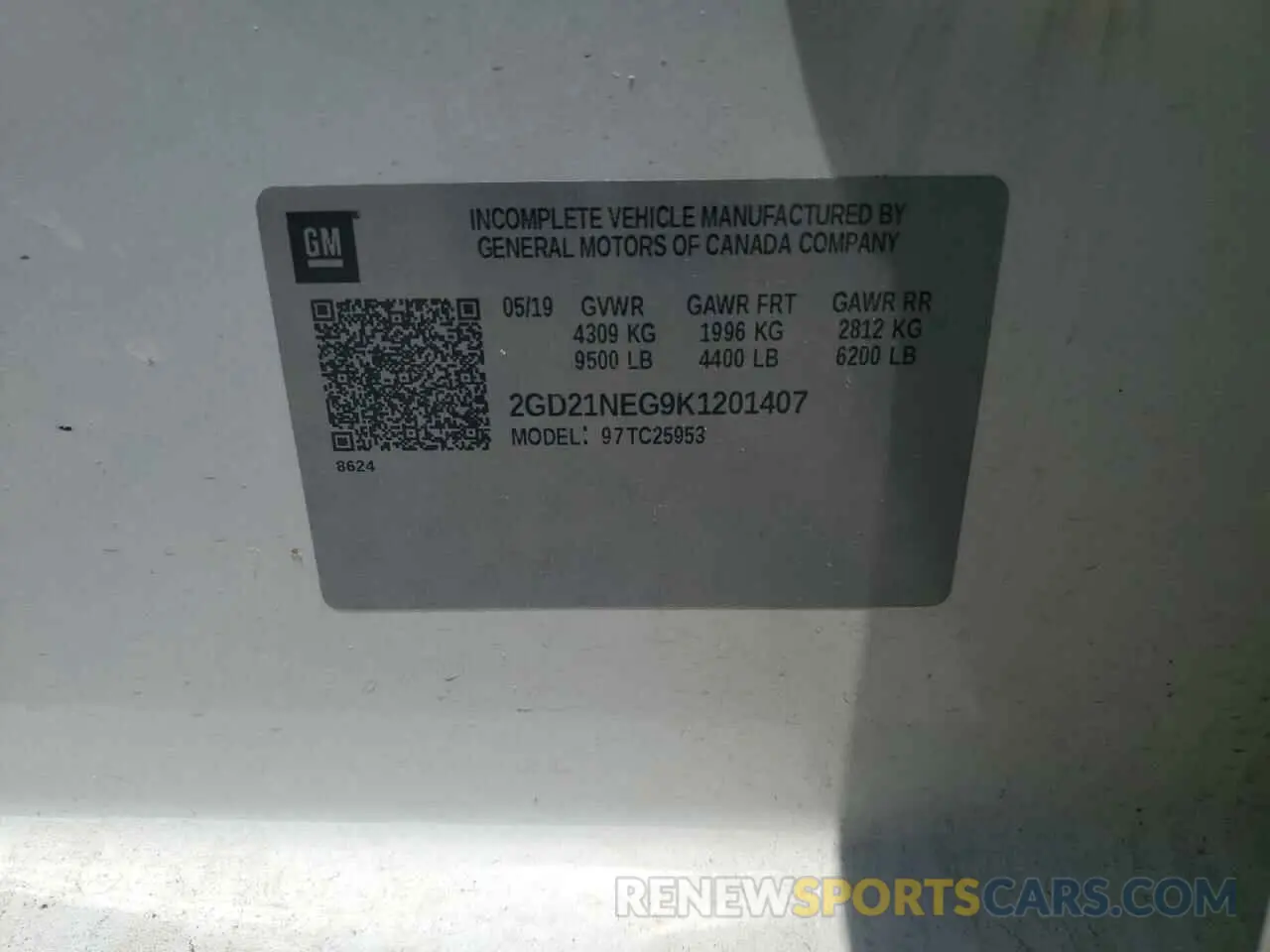 12 fotografías del automóvil dañado 2GD21NEG9K1201407 GMC SIERRA 2019