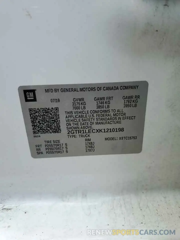 12 fotografías del automóvil dañado 2GTR1LECXK1210198 GMC SIERRA 2019