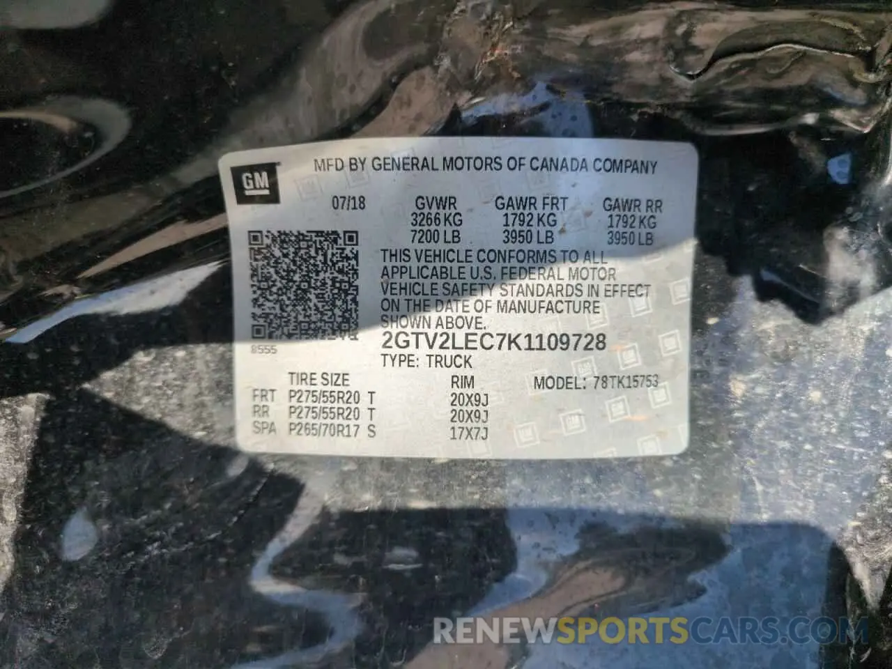 12 fotografías del automóvil dañado 2GTV2LEC7K1109728 GMC SIERRA 2019