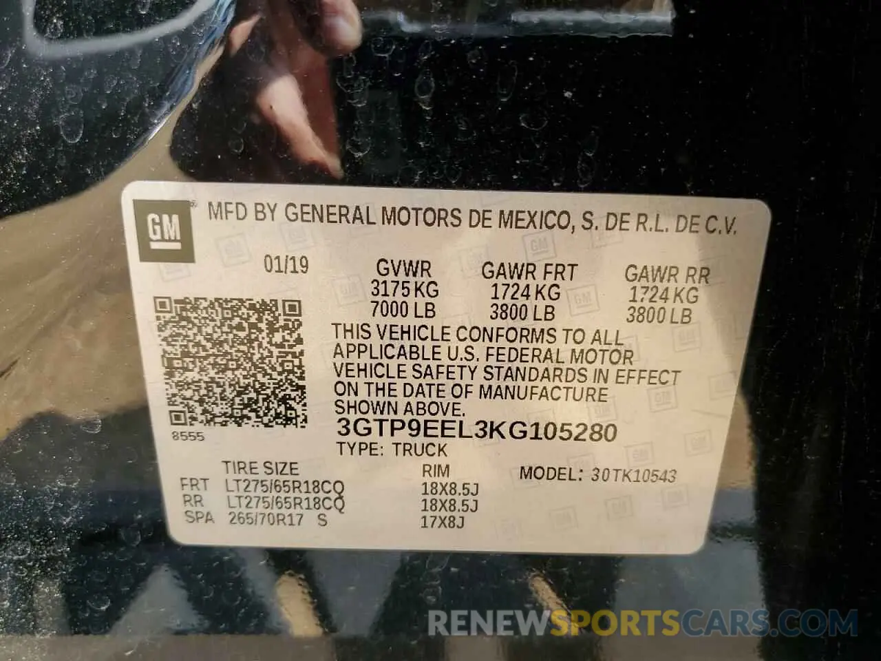 14 fotografías del automóvil dañado 3GTP9EEL3KG105280 GMC SIERRA 2019