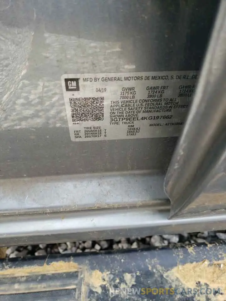 12 fotografías del automóvil dañado 3GTP9EEL4KG197662 GMC SIERRA 2019