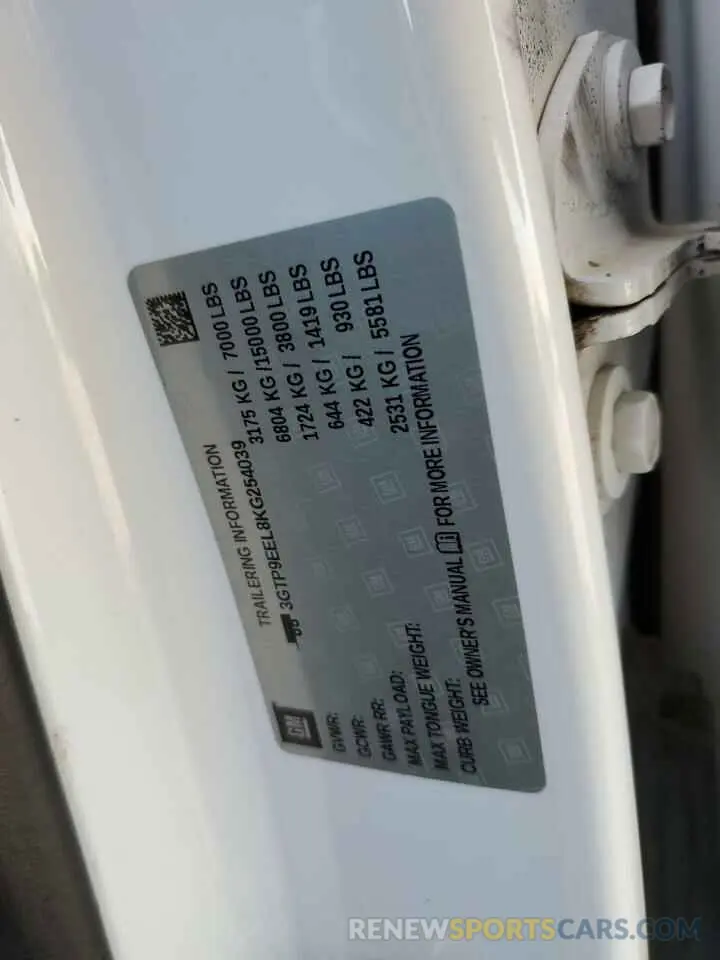 12 fotografías del automóvil dañado 3GTP9EEL8KG254039 GMC SIERRA 2019