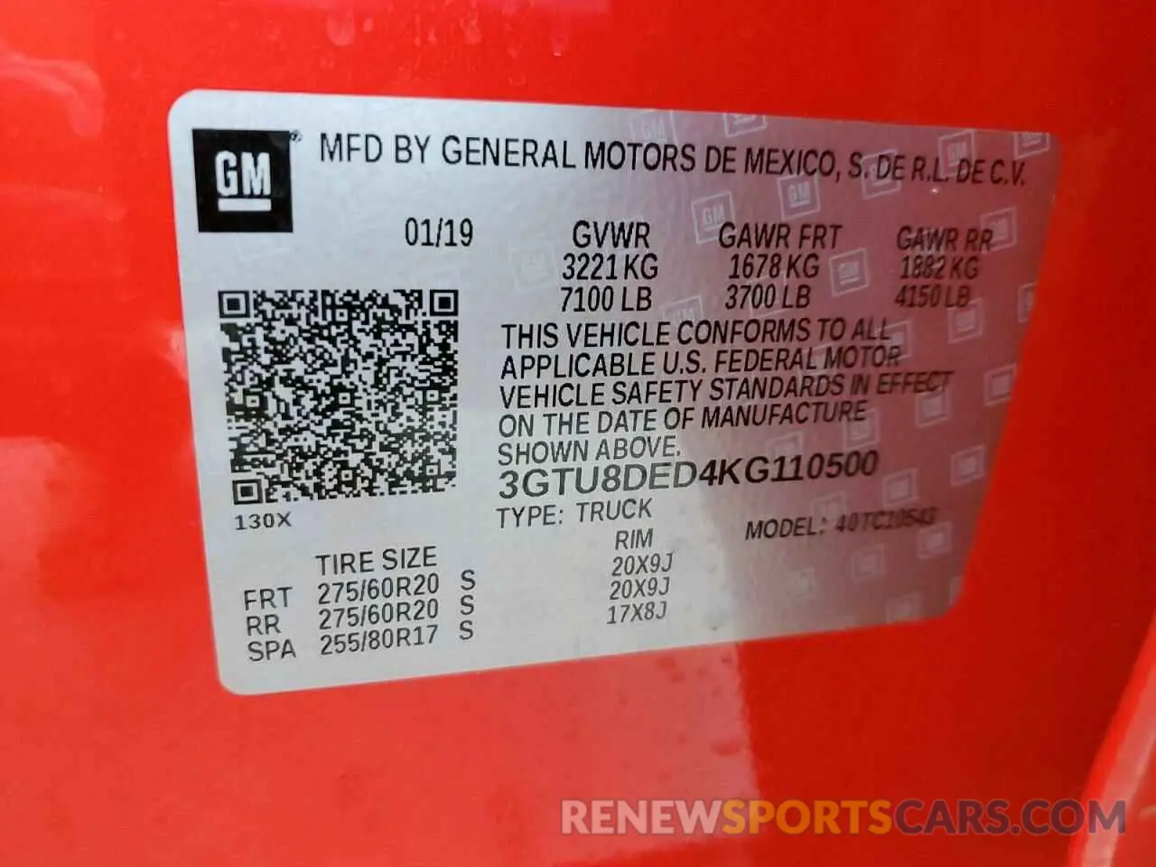 13 fotografías del automóvil dañado 3GTU8DED4KG110500 GMC SIERRA 2019