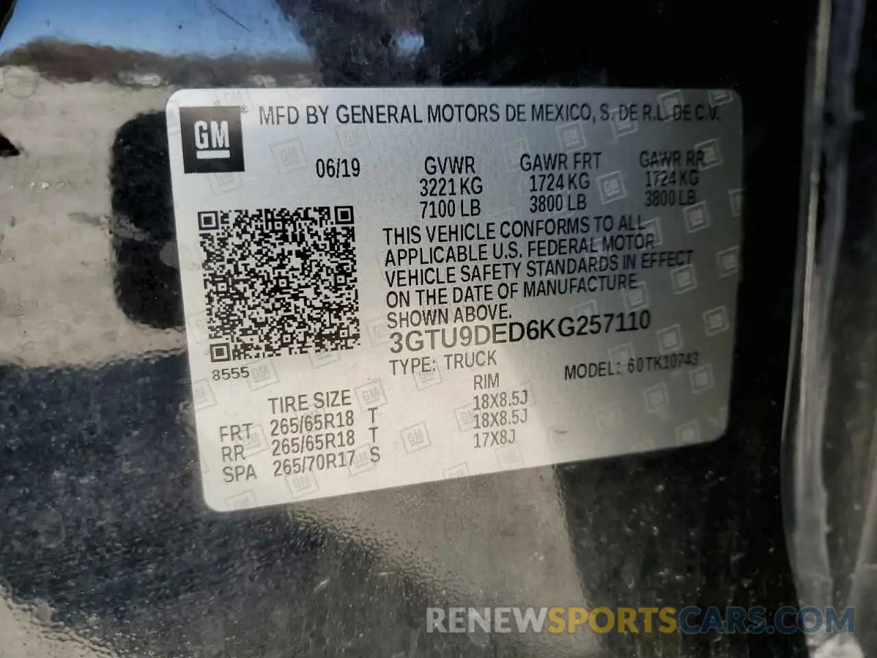 13 fotografías del automóvil dañado 3GTU9DED6KG257110 GMC SIERRA 2019