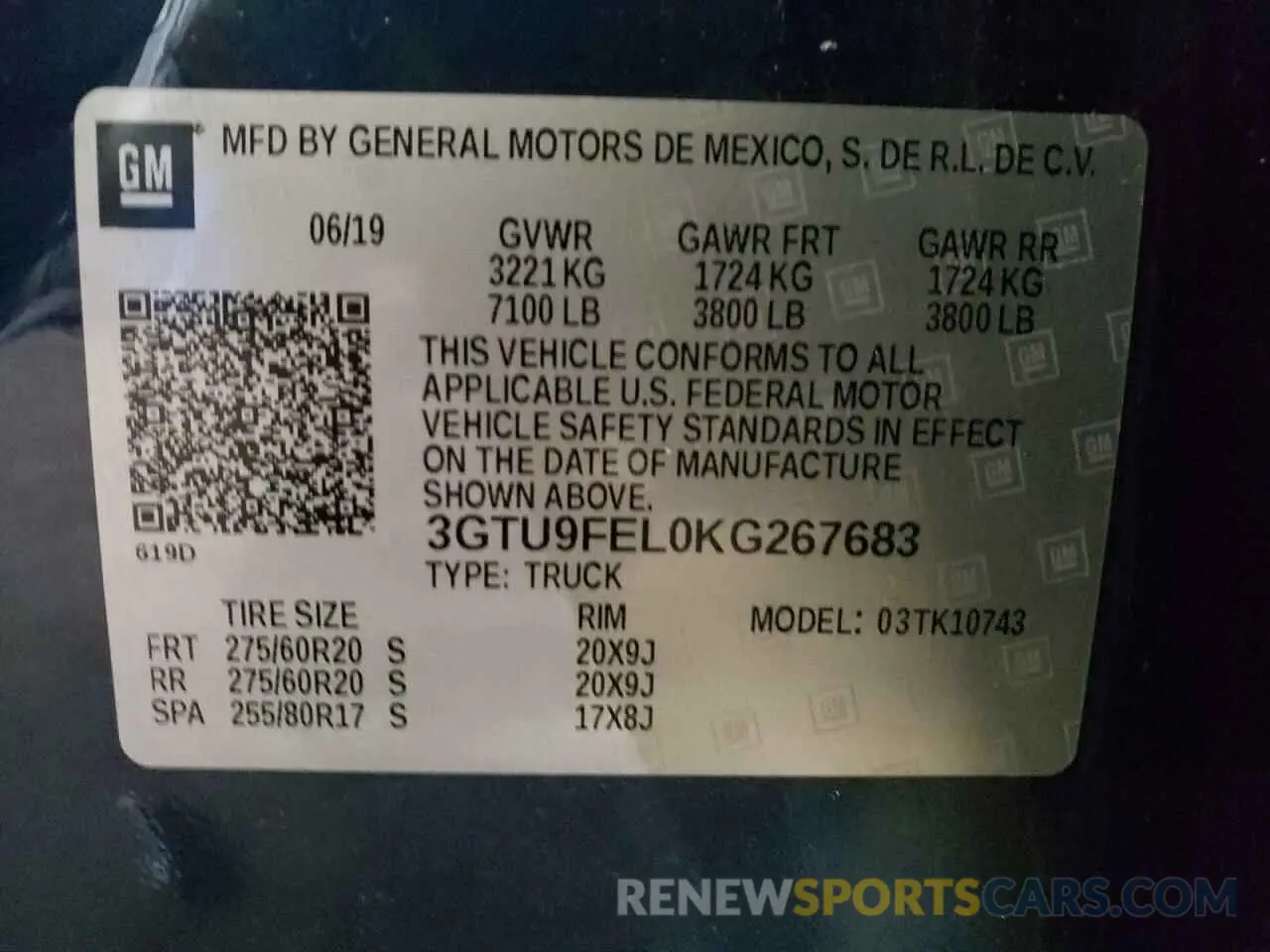 12 fotografías del automóvil dañado 3GTU9FEL0KG267683 GMC SIERRA 2019