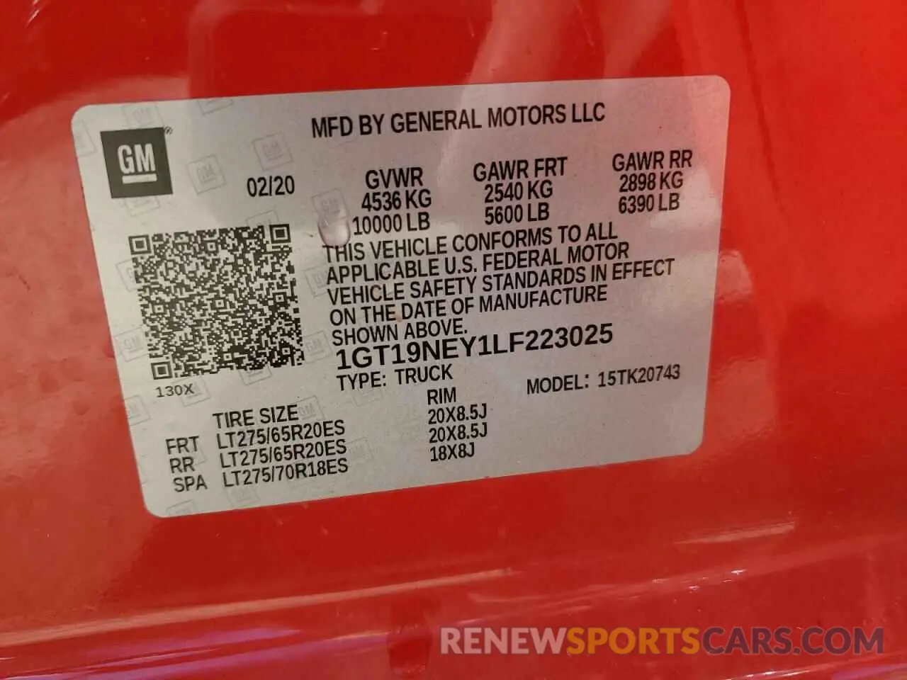 13 fotografías del automóvil dañado 1GT19NEY1LF223025 GMC SIERRA 2020