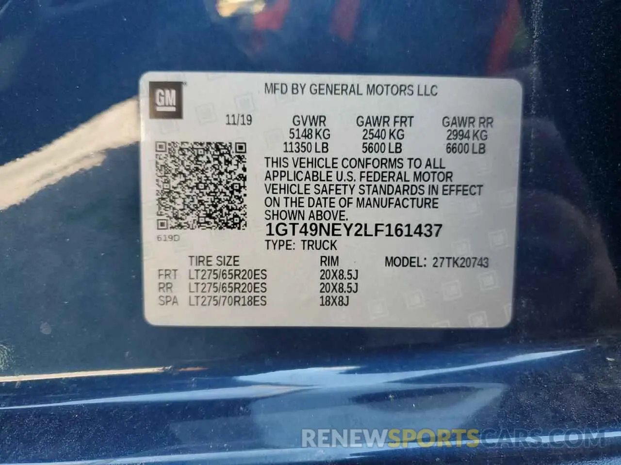 15 fotografías del automóvil dañado 1GT49NEY2LF161437 GMC SIERRA 2020