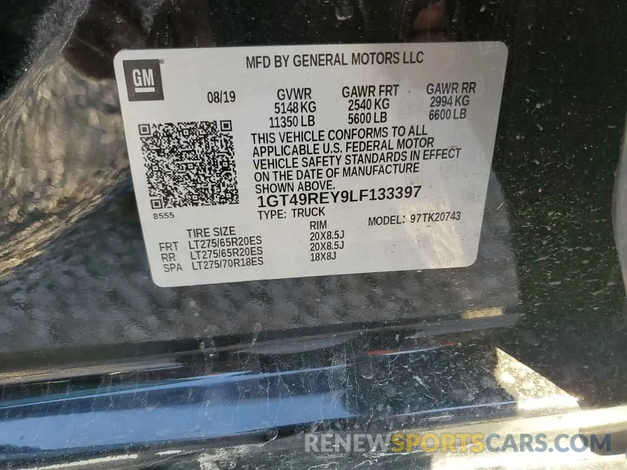 12 fotografías del automóvil dañado 1GT49REY9LF133397 GMC SIERRA 2020