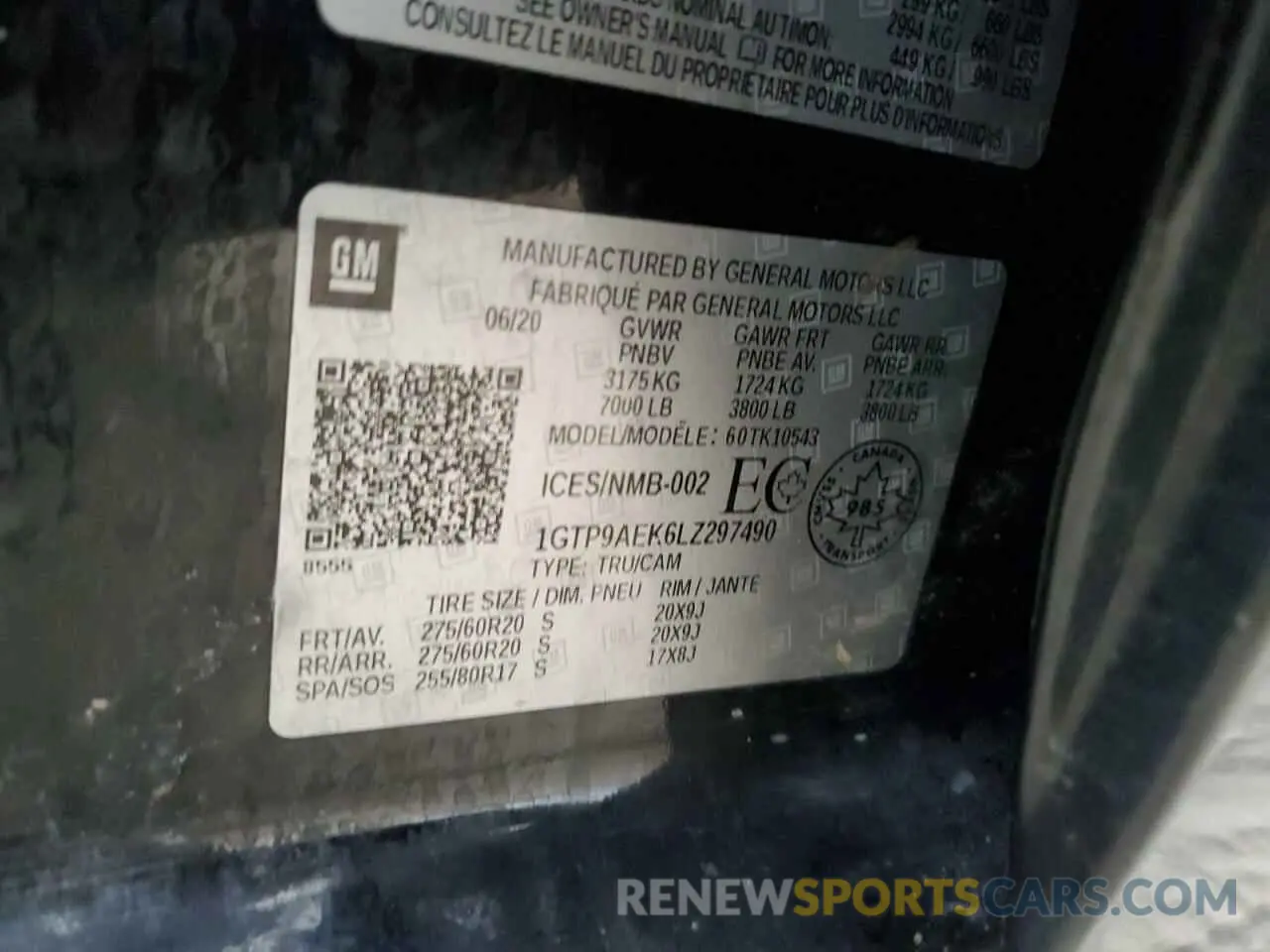 12 fotografías del automóvil dañado 1GTP9AEK6LZ297490 GMC SIERRA 2020