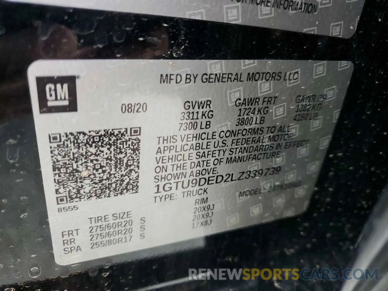 12 fotografías del automóvil dañado 1GTU9DED2LZ339739 GMC SIERRA 2020