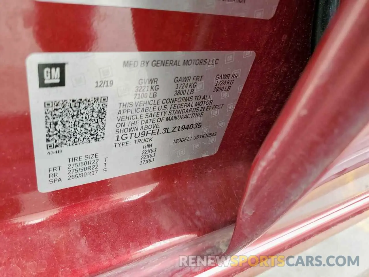 12 fotografías del automóvil dañado 1GTU9FEL3LZ194035 GMC SIERRA 2020