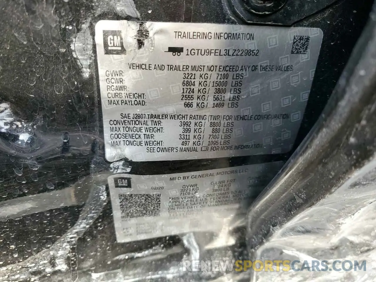 14 fotografías del automóvil dañado 1GTU9FEL3LZ229852 GMC SIERRA 2020