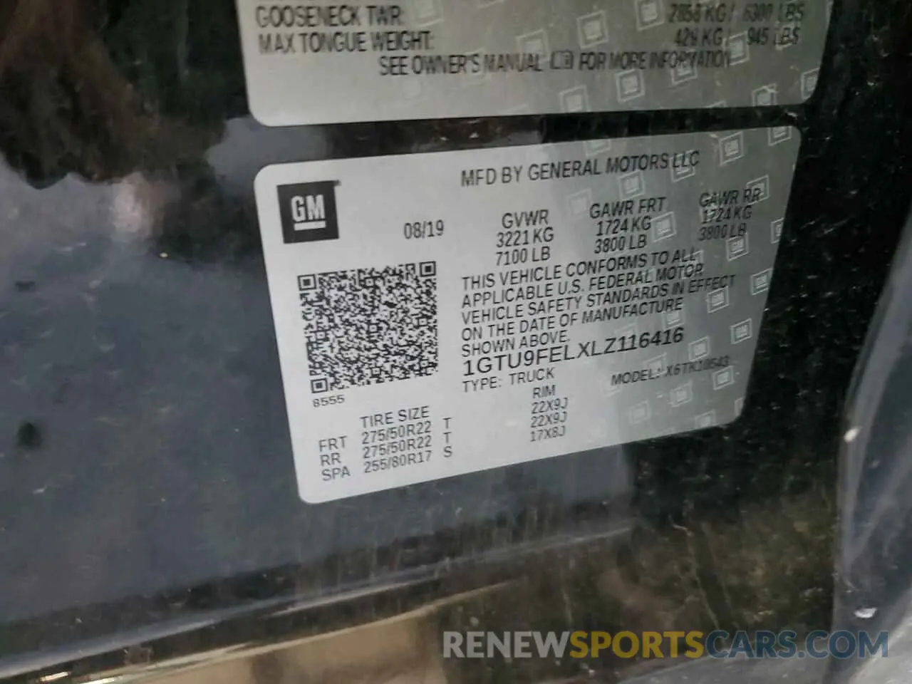 12 fotografías del automóvil dañado 1GTU9FELXLZ116416 GMC SIERRA 2020