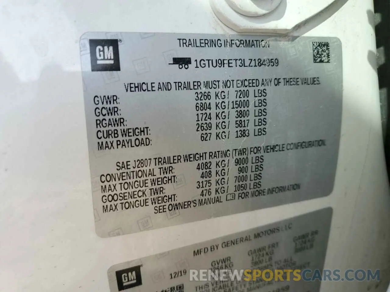 12 fotografías del automóvil dañado 1GTU9FET3LZ184959 GMC SIERRA 2020