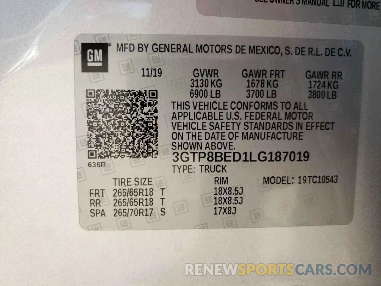 13 fotografías del automóvil dañado 3GTP8BED1LG187019 GMC SIERRA 2020