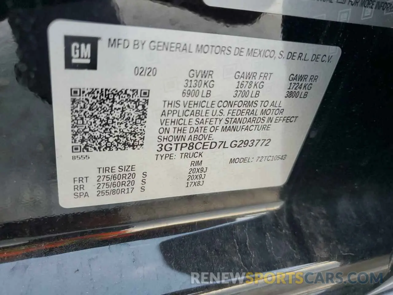 15 fotografías del automóvil dañado 3GTP8CED7LG293772 GMC SIERRA 2020