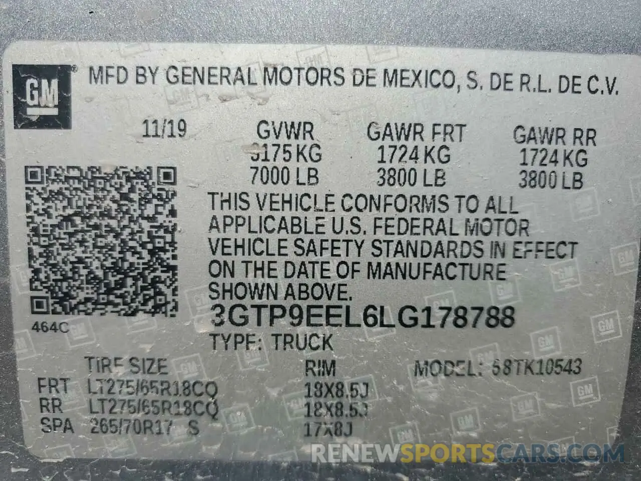 12 fotografías del automóvil dañado 3GTP9EEL6LG178788 GMC SIERRA 2020