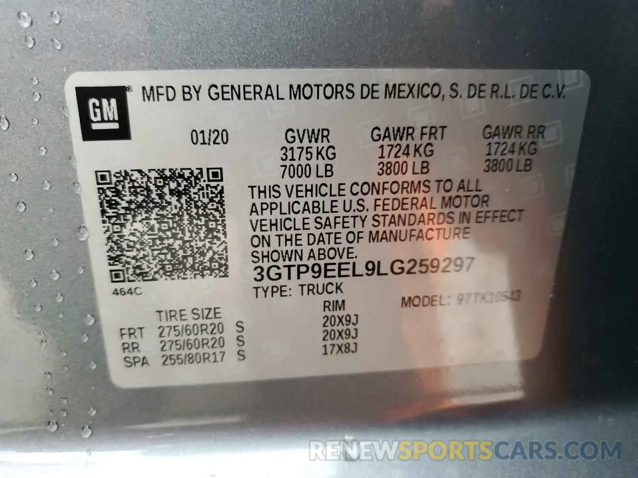 12 fotografías del automóvil dañado 3GTP9EEL9LG259297 GMC SIERRA 2020