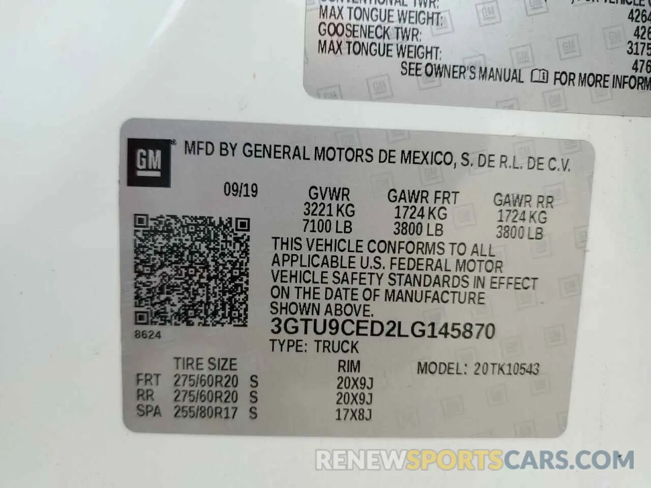 14 fotografías del automóvil dañado 3GTU9CED2LG145870 GMC SIERRA 2020