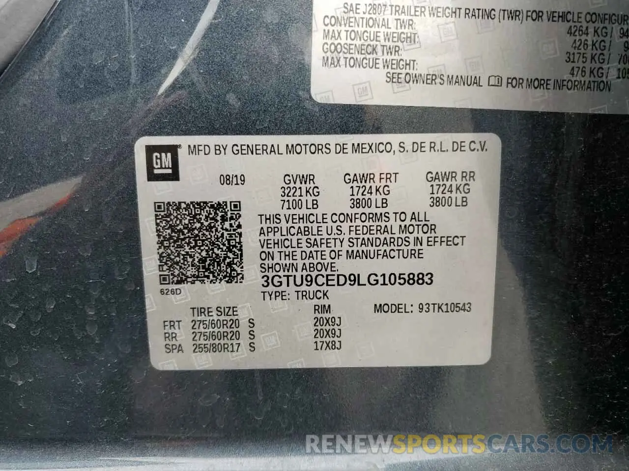 12 fotografías del automóvil dañado 3GTU9CED9LG105883 GMC SIERRA 2020