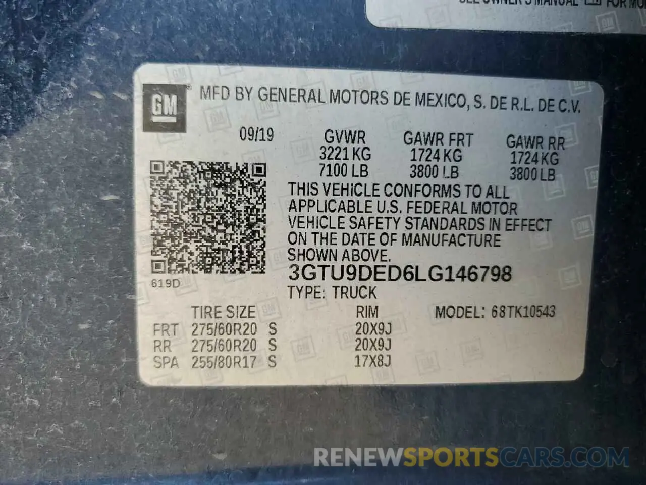 12 fotografías del automóvil dañado 3GTU9DED6LG146798 GMC SIERRA 2020