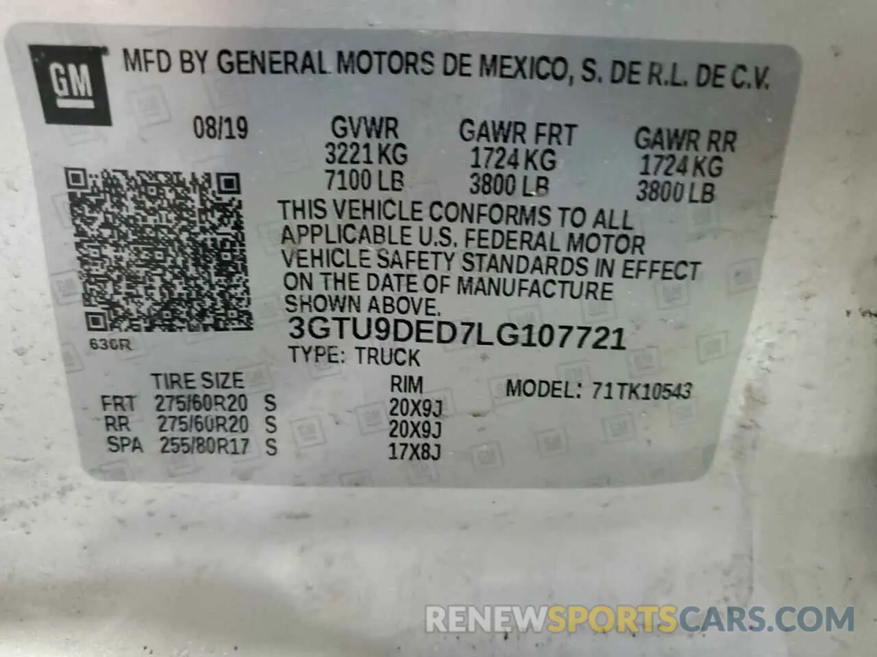 14 fotografías del automóvil dañado 3GTU9DED7LG107721 GMC SIERRA 2020