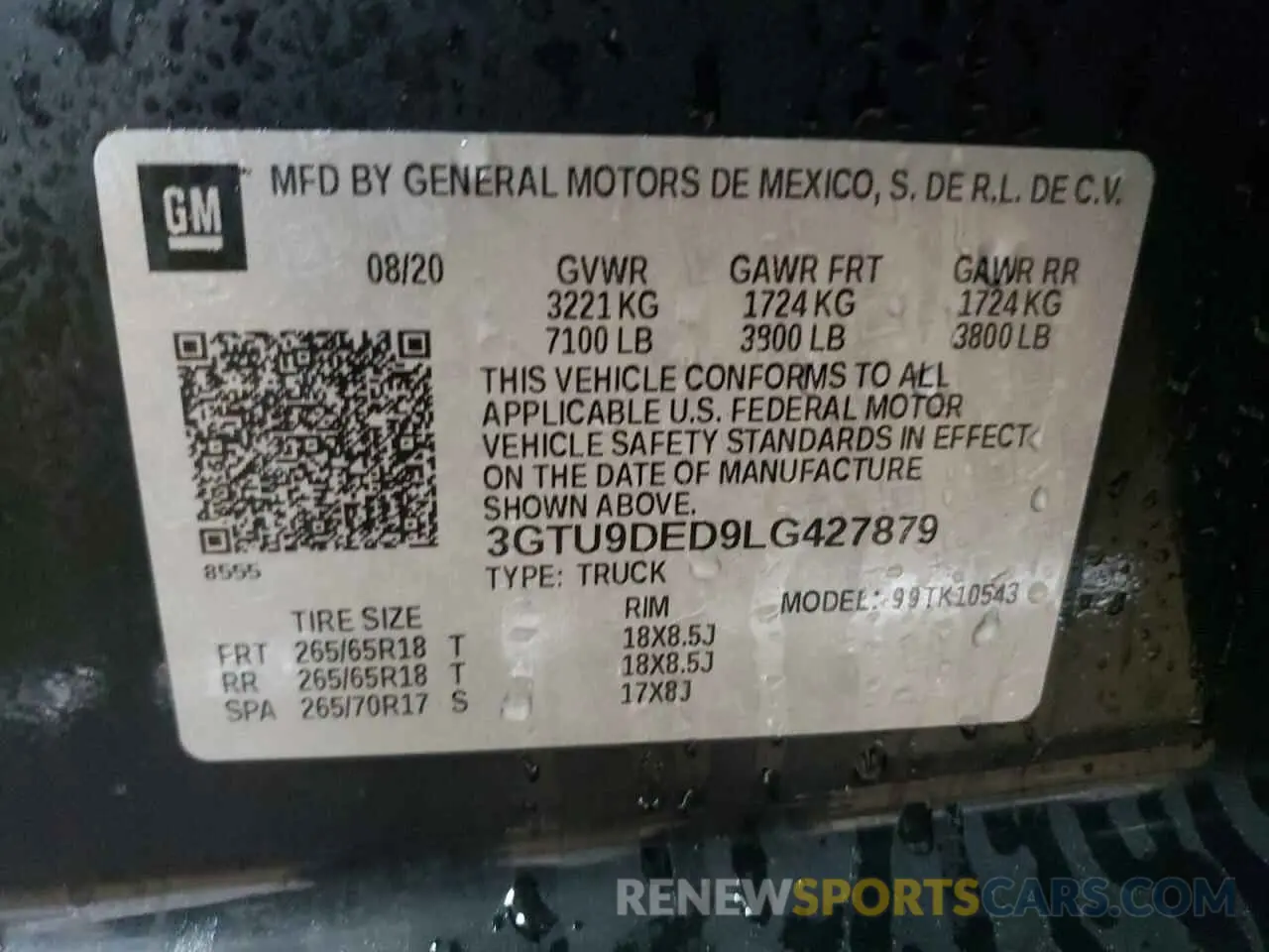 12 fotografías del automóvil dañado 3GTU9DED9LG427879 GMC SIERRA 2020