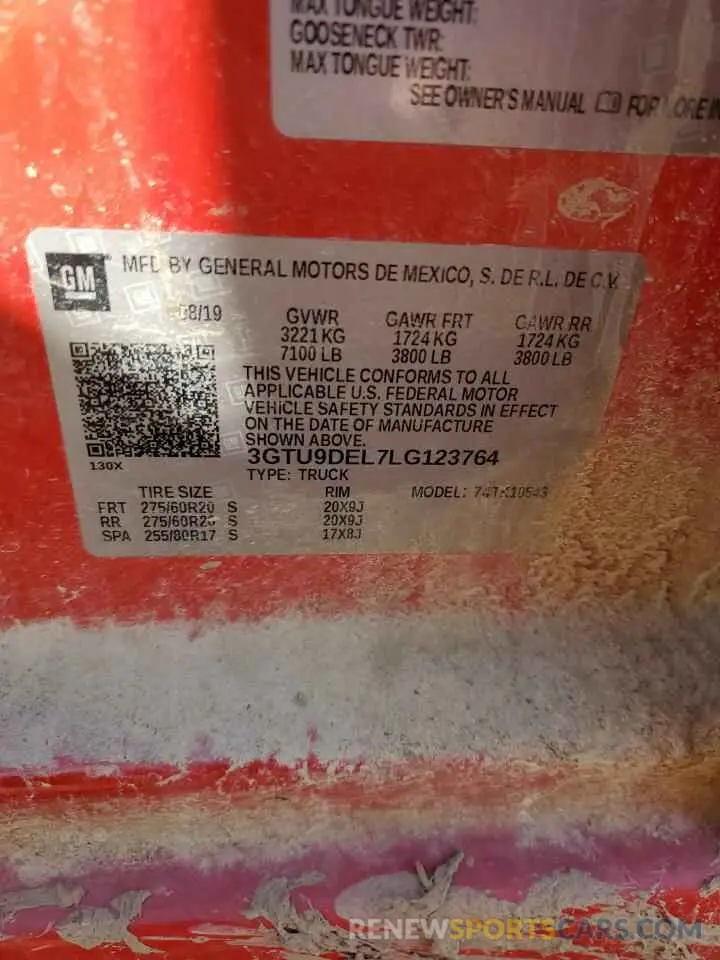 14 fotografías del automóvil dañado 3GTU9DEL7LG123764 GMC SIERRA 2020