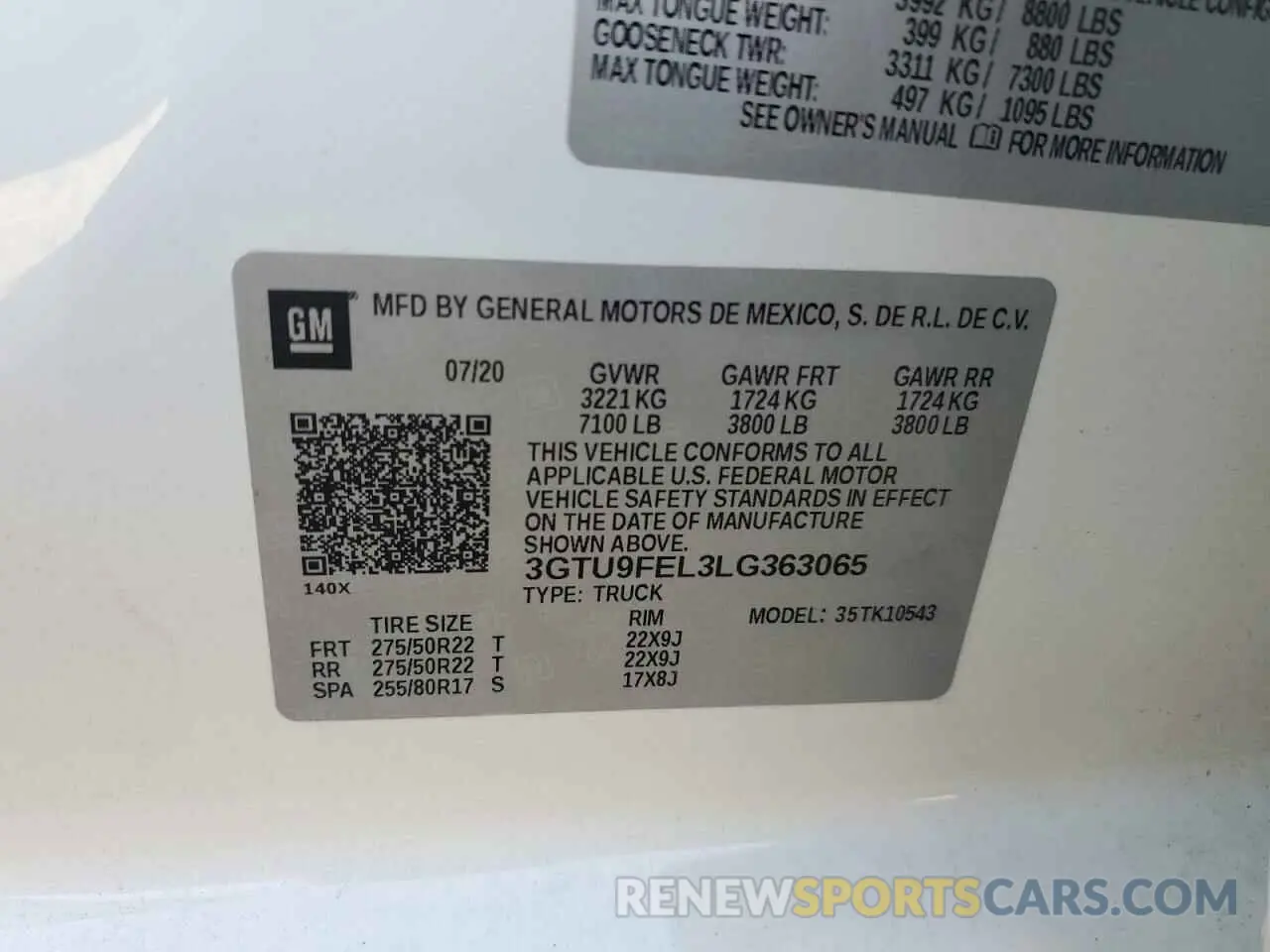 12 fotografías del automóvil dañado 3GTU9FEL3LG363065 GMC SIERRA 2020
