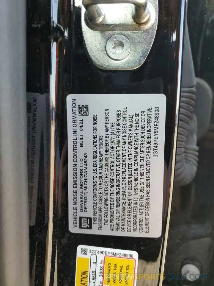 12 fotografías del automóvil dañado 1GT49PEY5MF248908 GMC SIERRA 2021