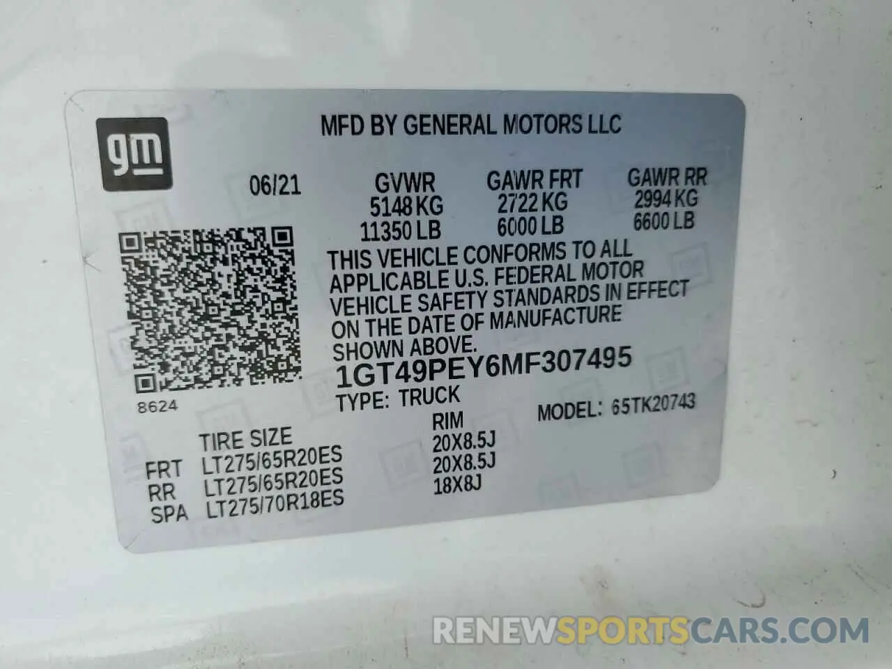 12 fotografías del automóvil dañado 1GT49PEY6MF307495 GMC SIERRA 2021