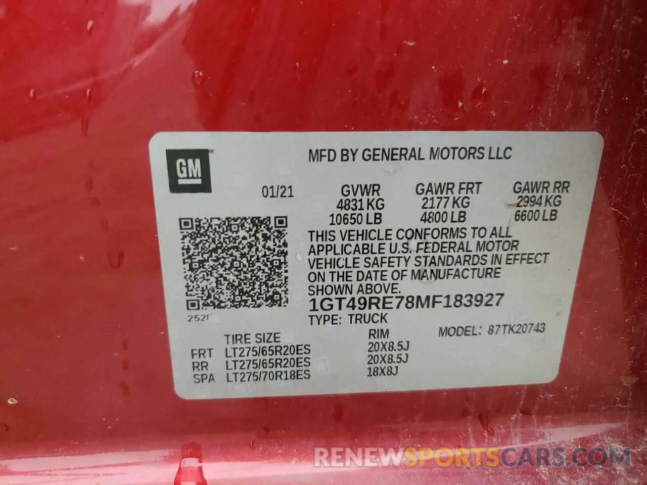 12 fotografías del automóvil dañado 1GT49RE78MF183927 GMC SIERRA 2021
