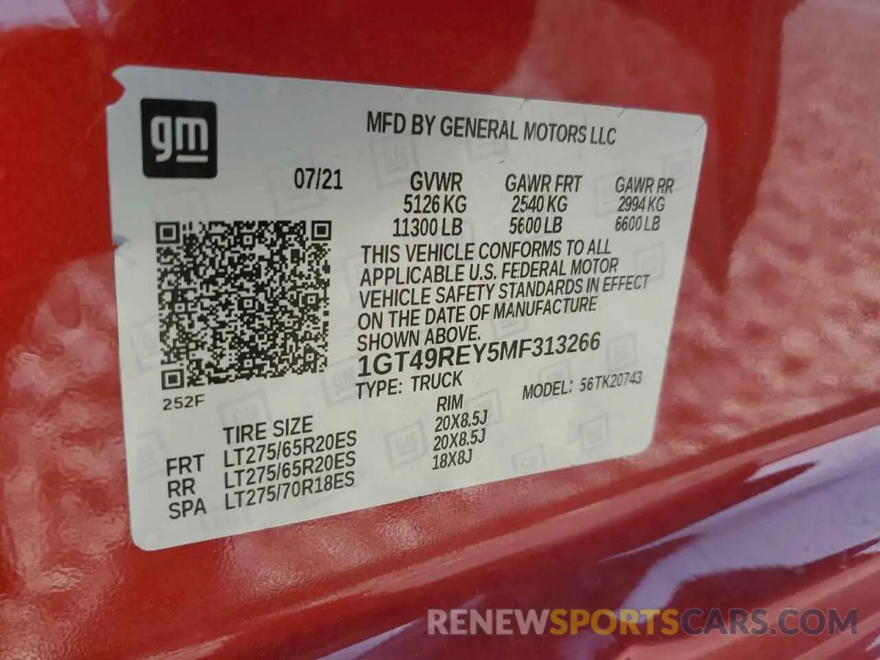 14 fotografías del automóvil dañado 1GT49REY5MF313266 GMC SIERRA 2021