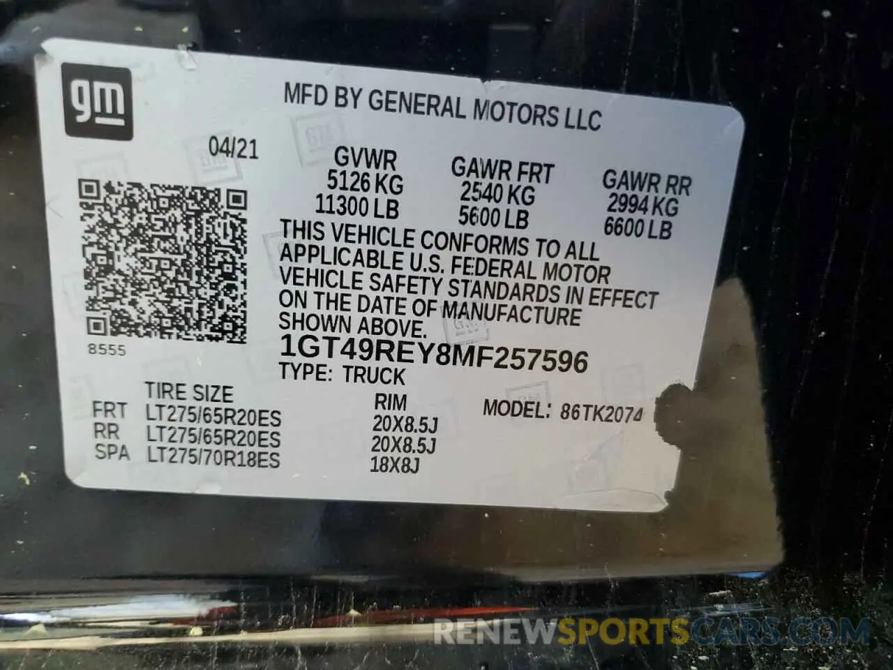 12 fotografías del automóvil dañado 1GT49REY8MF257596 GMC SIERRA 2021
