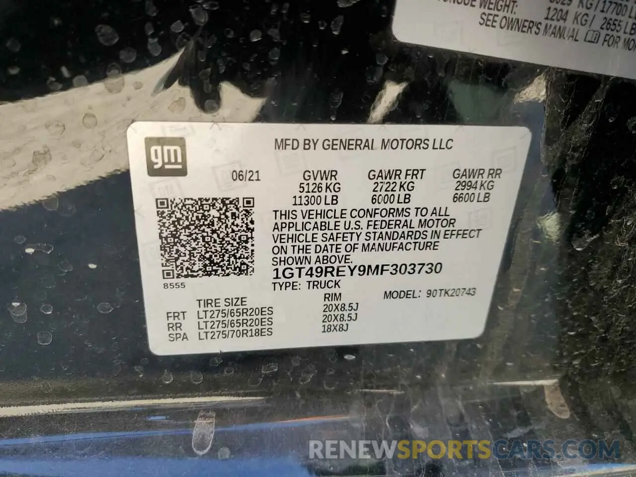 13 fotografías del automóvil dañado 1GT49REY9MF303730 GMC SIERRA 2021