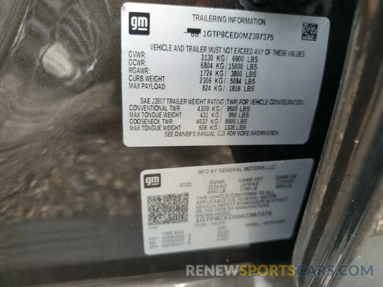 14 fotografías del automóvil dañado 1GTP8CED0MZ397375 GMC SIERRA 2021
