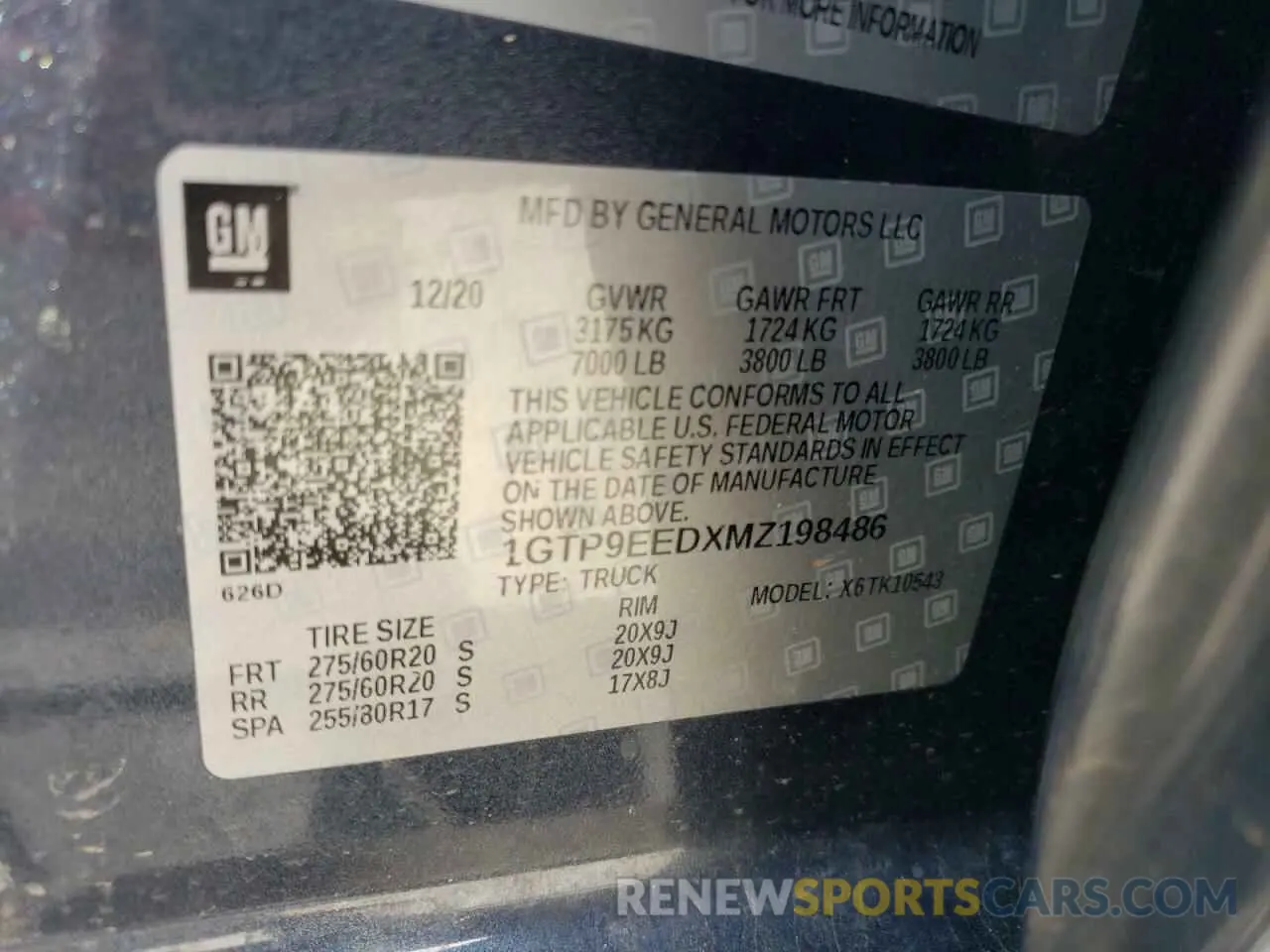 12 fotografías del automóvil dañado 1GTP9EEDXMZ198486 GMC SIERRA 2021