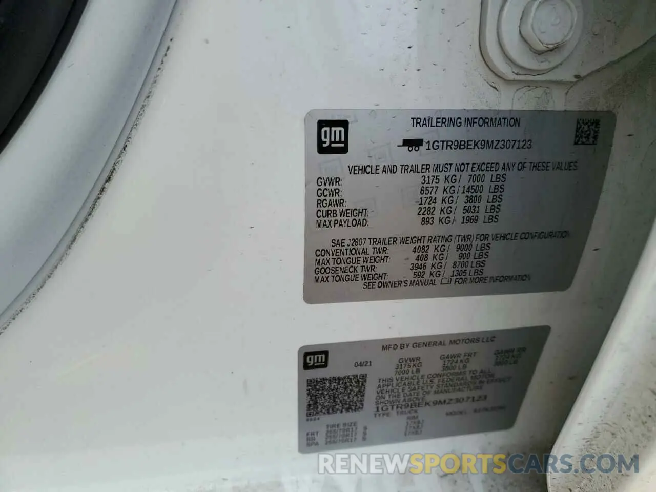 12 fotografías del automóvil dañado 1GTR9BEK9MZ307123 GMC SIERRA 2021