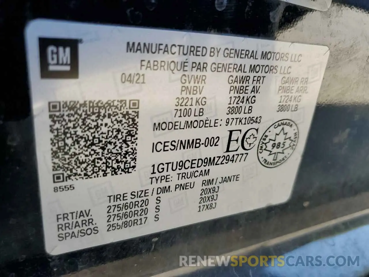 12 fotografías del automóvil dañado 1GTU9CED9MZ294777 GMC SIERRA 2021